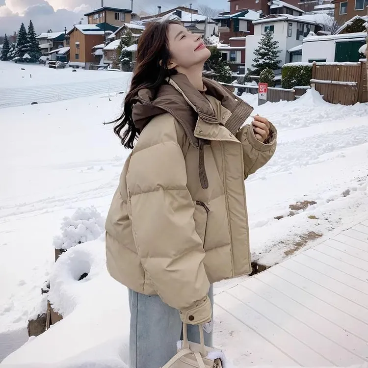 短款撞色棉服女冬季2025年新款小个子时尚加厚棉衣棉袄面包服外套
