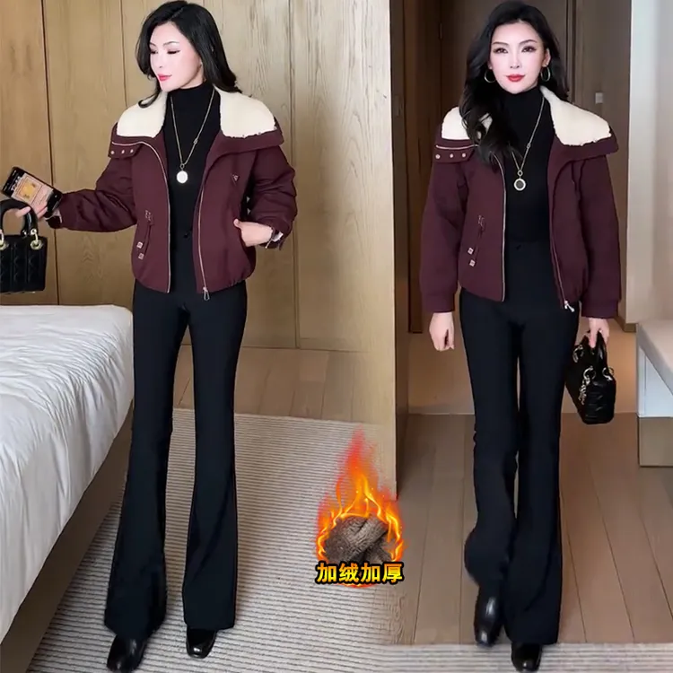 时尚翻领短外套女2025冬季新款加绒加厚宽松显瘦洋气夹克外套