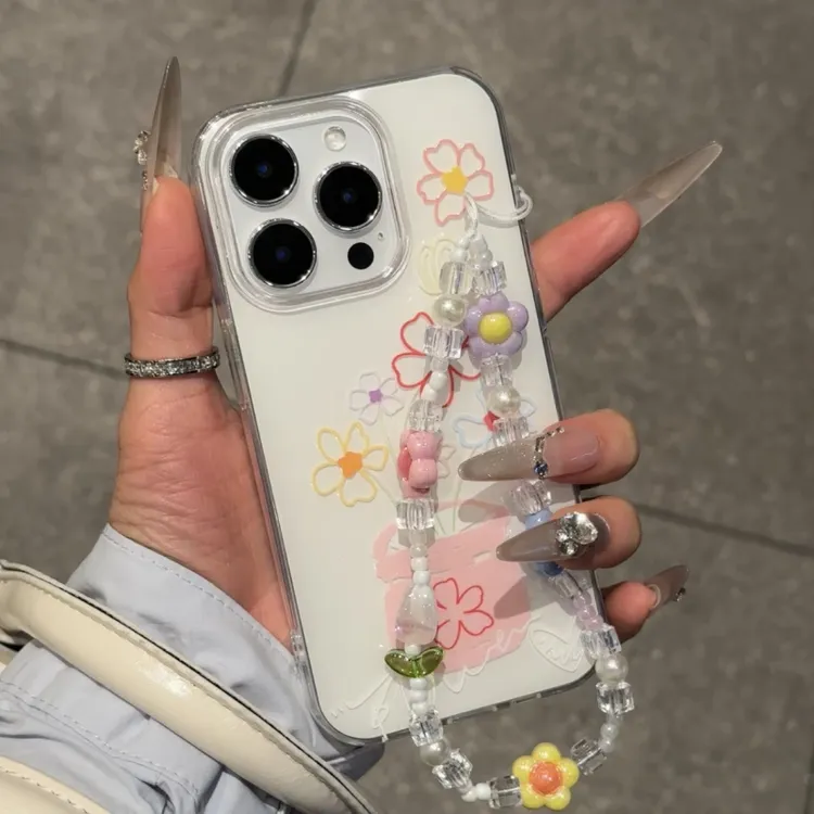 奥菲顿彩绘花朵挂链适用iPhone16大孔手机壳华为vivo小米15oppo