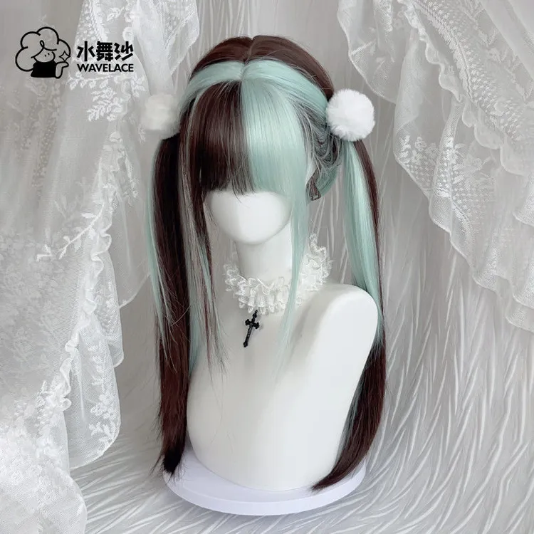 【薄荷甜巧】水舞沙假发女全头套薄荷绿挑染棕色长直发仿真假发套