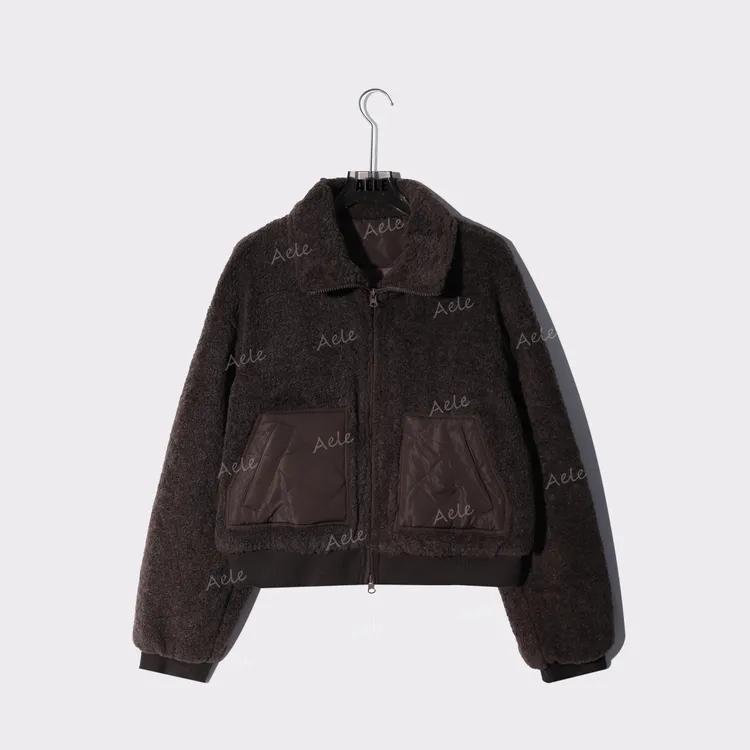 AELE【拼接泰迪】秋冬厚款宽松立领拉链颗粒绒外套 R855 3291 AD