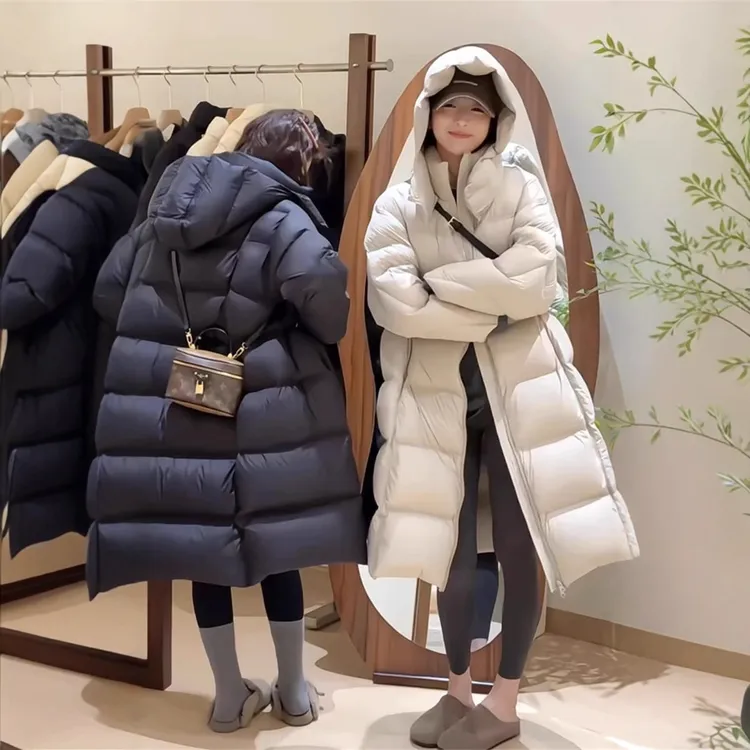 2025新款冬季女士长款宽松加厚加厚短女女士极寒长款白鸭绒羽绒服