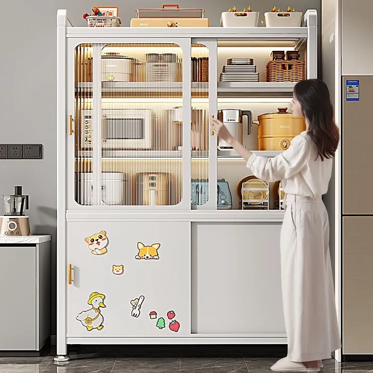 【超大空间】2025新款厨房推拉门多层锅碗收纳柜家用落地橱柜餐边柜