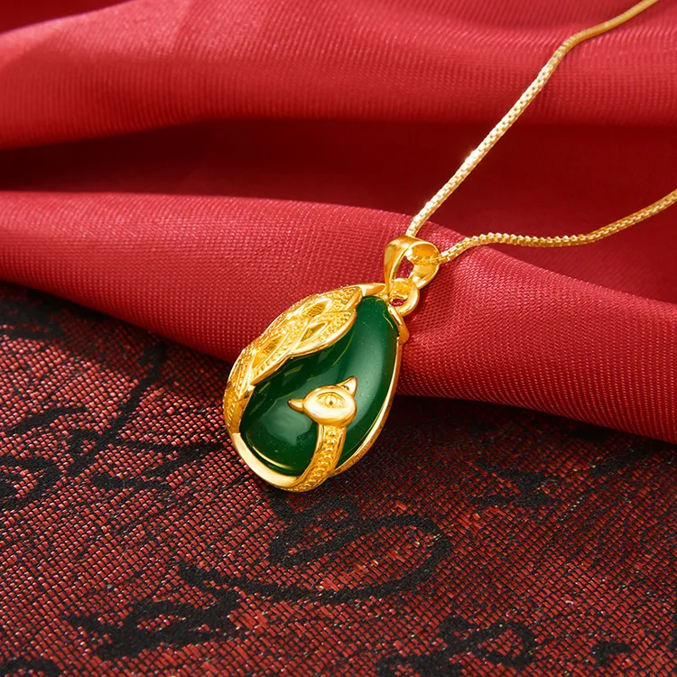 合金玻璃吊坠 古风孔雀绿爆款吊坠项链民族风贵气妈妈百搭饰品