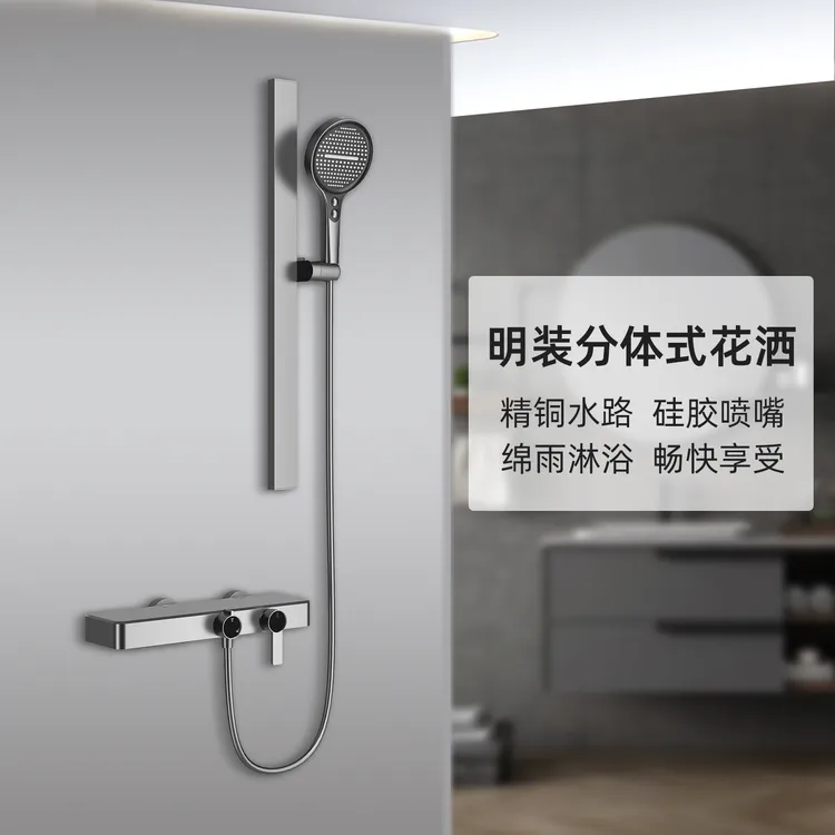 【免费安装】枪灰简易无顶喷花洒增压全铜分体式家用卫浴淋浴花洒头