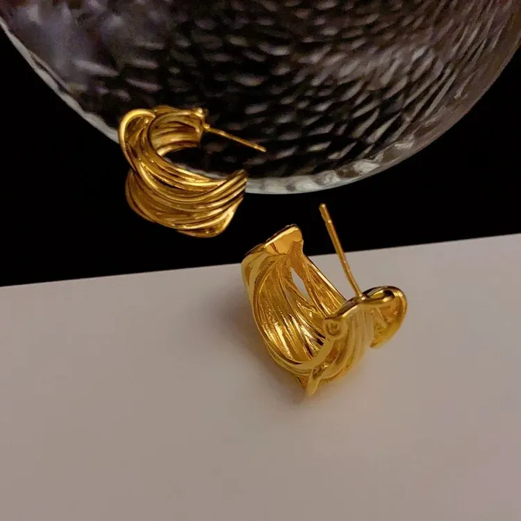 铜合金耳饰 复古高级感多层绕线C圈耳圈3130