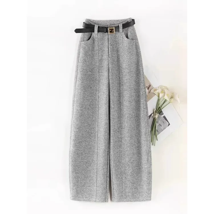 拉夏贝尔高腰显瘦弯刀裤女秋冬季2025新款垂感休闲配腰带香蕉裤子