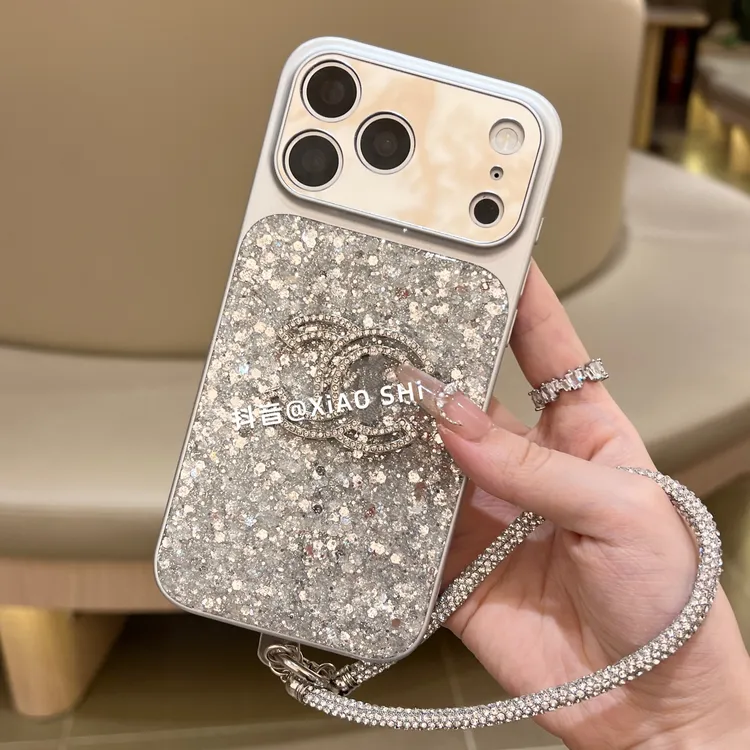 ins镜面电镀满屏闪粉亮片大视窗适用iphone17promax苹果16p手机壳