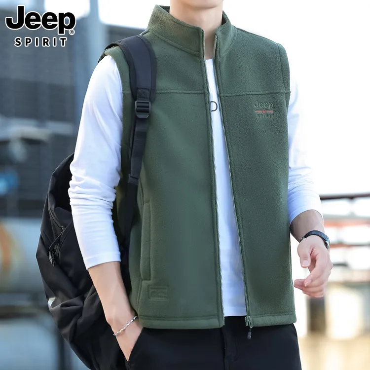 JEEPSPIRIT摇粒绒马甲男士秋冬抓绒保暖背心休闲立领马夹坎肩外套