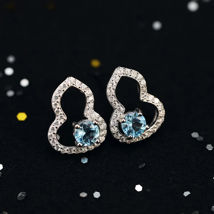 【高端珠宝】轻奢小众时尚设计感S925银镶嵌葫芦宝石耳饰 M-88036