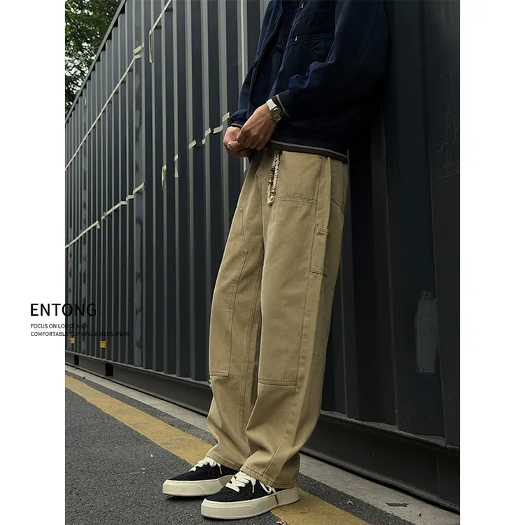 Entong美式cleanfit复古废土风工装牛仔裤男款宽松直筒伐木裤子