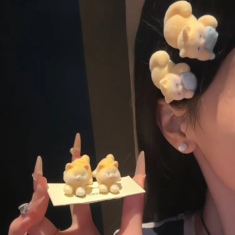 可爱小猫吃鱼发夹植绒可爱少女心侧边刘海夹鸭嘴夹卡通发饰女