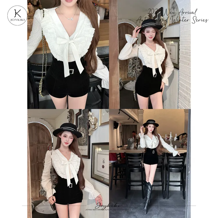 JOY KIKI鹅了么【恋恋日记】秋冬蕾丝拼接重工御姐套装J25D406