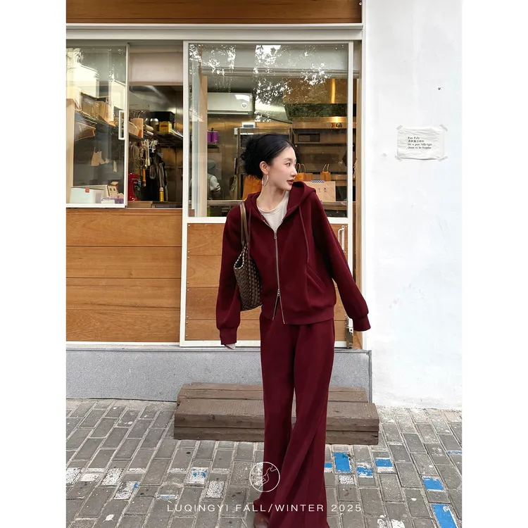 鹭青一原创【攸宁】复古空气层针织卫衣外套休闲裤套装L25Z1158L