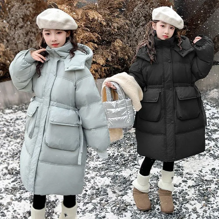 女童羽绒棉服外套2025新款洋气女大童冬季中长款棉袄加厚棉衣冬装