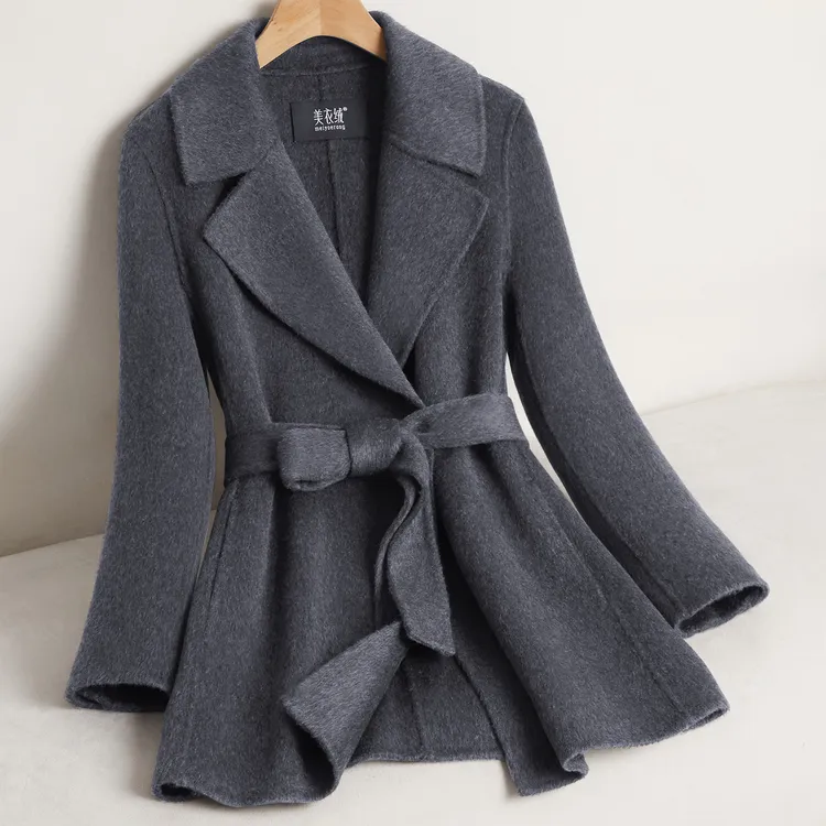 灰色双面羊绒大衣女短款2025年新款秋冬小个子高端气质羊毛呢外套