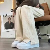 人字纹毛呢开叉香蕉阔腿裤女秋冬季九分大码直筒休闲裤女AA