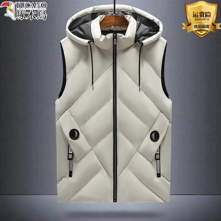 啄木鸟秋冬新款棉马甲男士户外休闲防风保暖马夹背心可拆卸帽外套