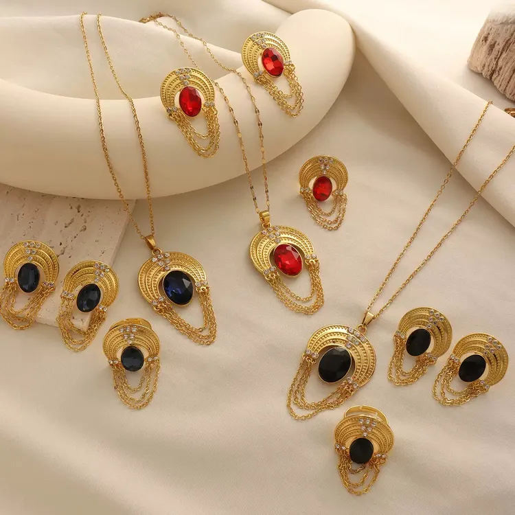 铜合金合成锆石项链 新款Xyaner流苏水晶项链气质时尚耳环新三件