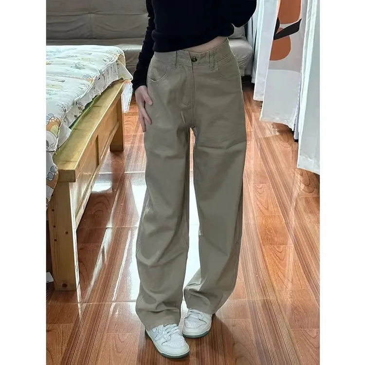 显瘦高腰直筒复古宽松长裤美式休闲百搭小众设计感牛仔裤女高