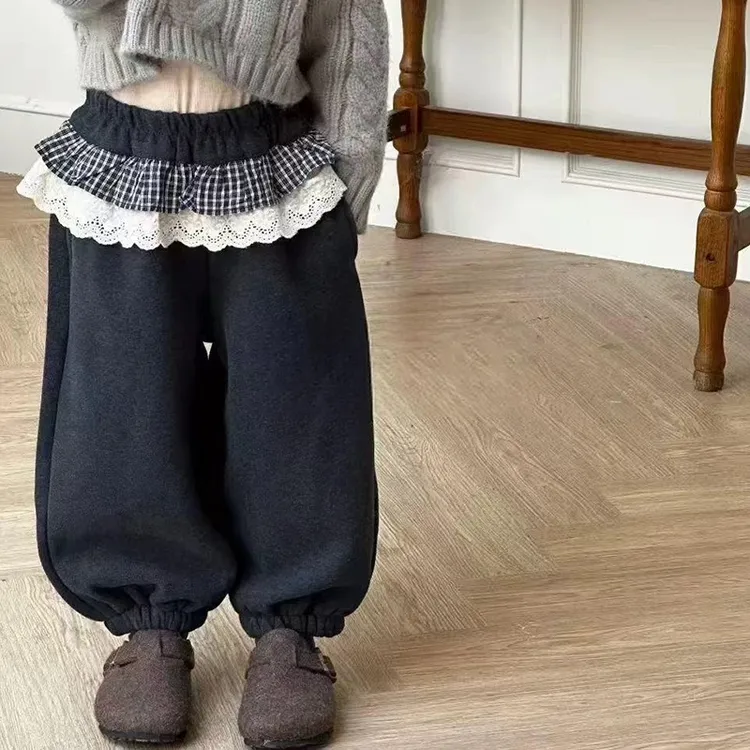 女童裤子2025秋冬新款童装韩版百搭花边拼接屁帘灯笼裤束脚裤