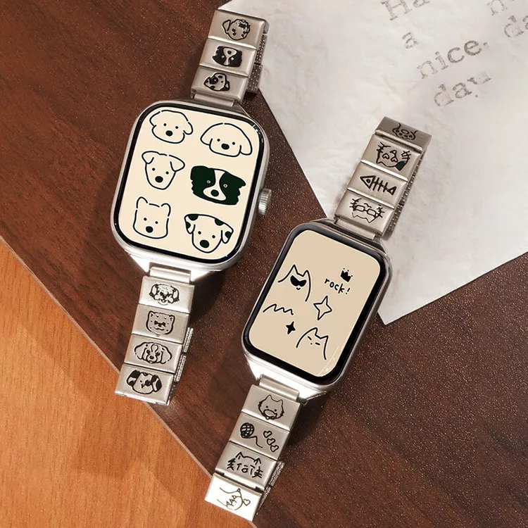 适用小米watch5表带高颜值金属猫狗钢带红米redmi watch4女款