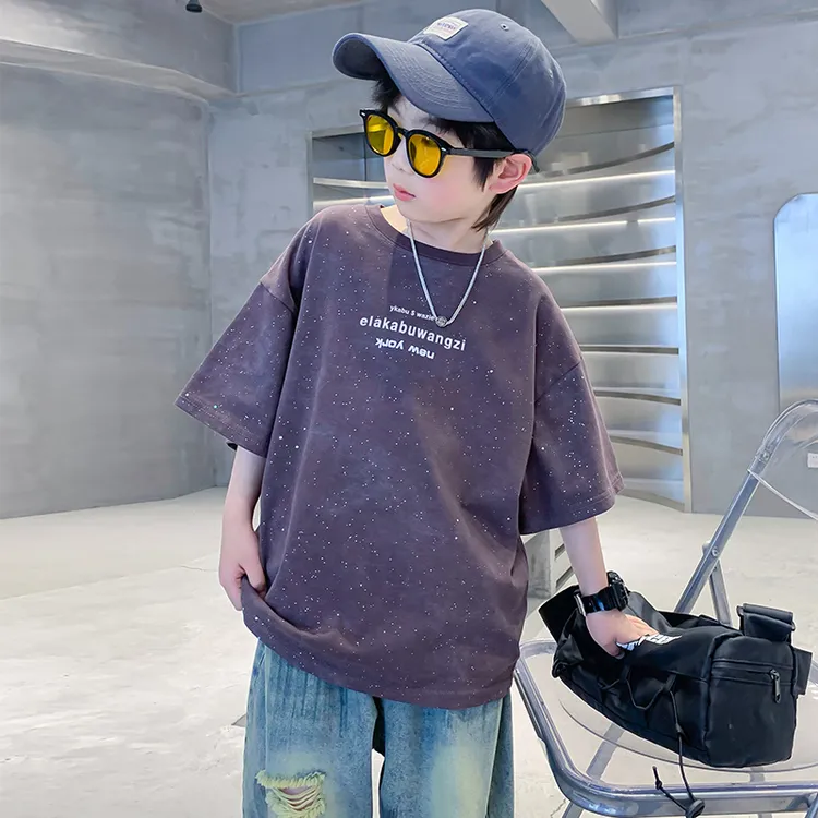 男童短袖T恤2025新款大童夏季男孩薄款儿童帅气半袖上衣潮牌t