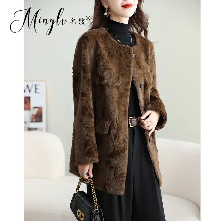 名缕女装2025冬季新款时尚高级感毛呢外套女圆领宽松显瘦轻奢外套