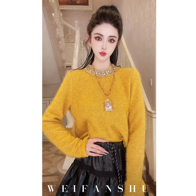 WEIFANSHU/魏凡舒【黄昏热恋】秋冬新款短款圆领时尚百搭毛衣上衣