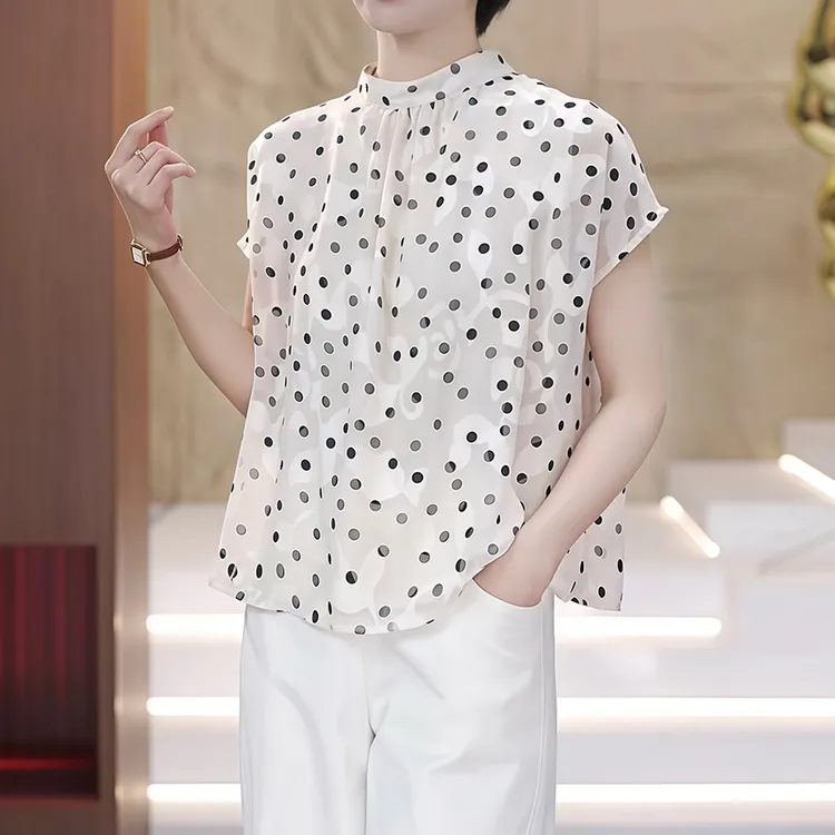 波点短袖衬衫女2026年夏季新款时尚洋气宽松设计感遮肚子小衫上衣