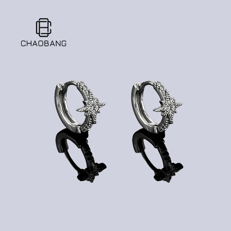 chaobang/潮邦 铜合金耳饰 冷淡风镶钻芒星耳环高级感耳圈ins饰品