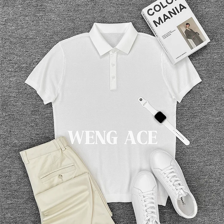 WENGACE夏季莱赛尔天丝男士菠萝针翻领POLO衫轻奢痞帅男装