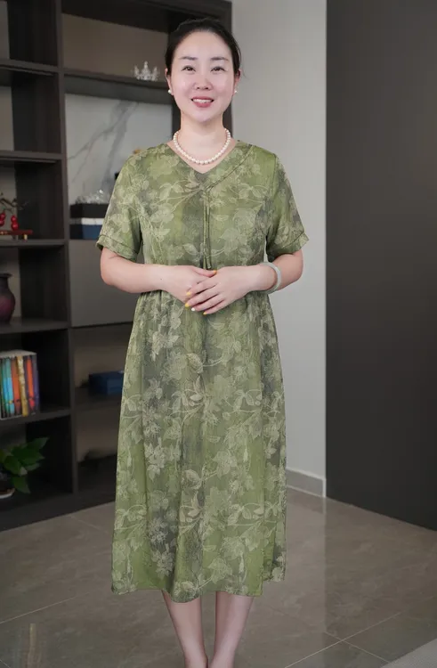 夏装时尚女装大码新中式妈妈装气质显瘦连衣裙阔太太时髦女装夏季