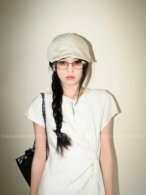 复古纯色亚麻鸭舌帽*前进帽子女显脸小轻薄透气个性贝雷帽报童帽