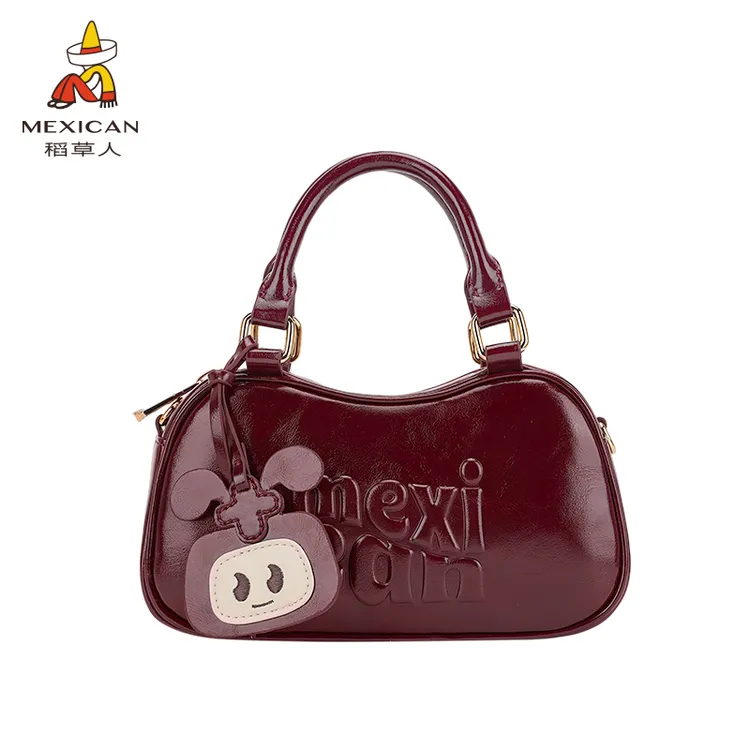 稻草人2025新款秋季油蜡手提波士顿大容量斜挎包包盒子保龄球包包