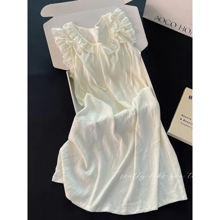 公主风睡衣睡裙女新款夏季可外穿纯棉杏色中长款学生小个子家居服