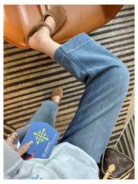 高腰直筒九分弹力牛仔裤女2025秋季新款大码胖mm百搭显瘦阔腿裤子