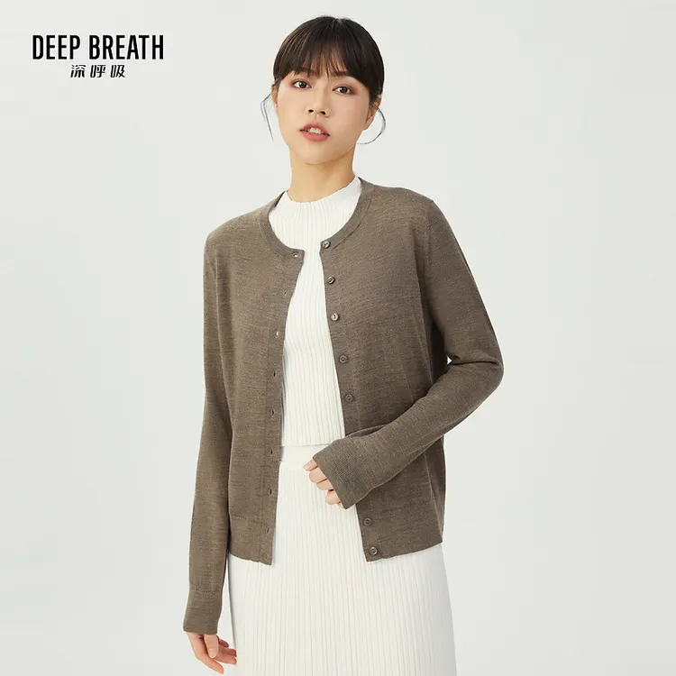 DEEP BREATH深呼吸女装新款美利奴绵羊毛开衫薄针织衫A400732-1