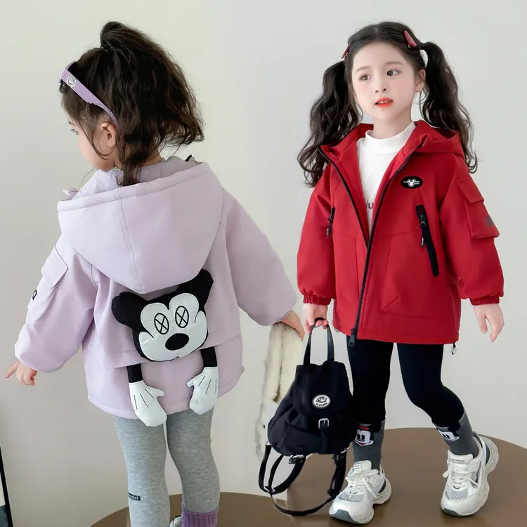 女童加绒冲锋衣洋气儿童秋冬装新款女宝宝加厚连帽外套小女孩时髦