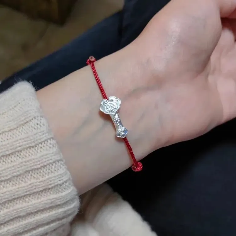 足银手链 如意红绳手链-不掉色抽拉可调节