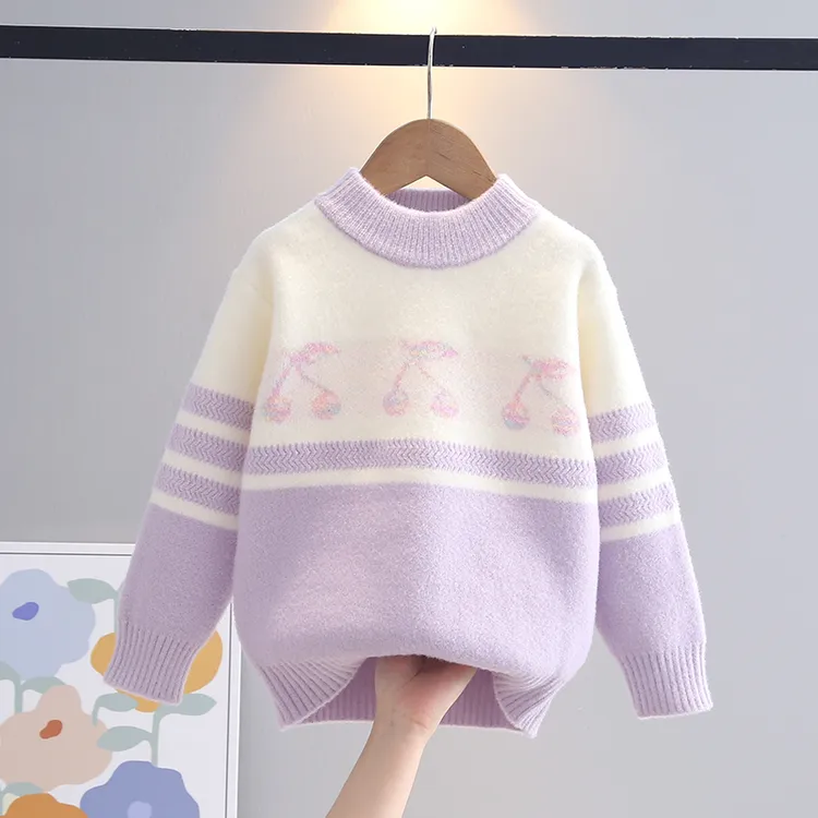 女童毛衣2025新款针织衫粉色条纹毛衣套头韩版上衣打底衫8-16岁女