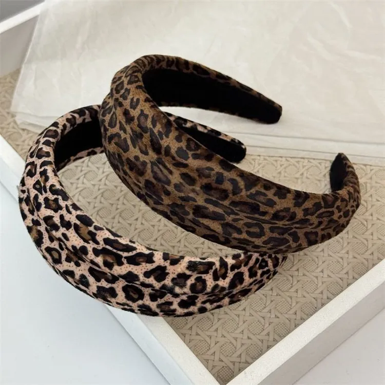 复古港风豹纹发箍宽边显脸头箍豹纹设计时尚凹凸优雅气质压发发卡