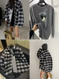 泡泡PAOPAO-2025秋冬撞色格纹加厚衬衫外套松弛感廓形男女同款