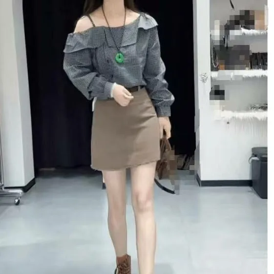 时尚百搭复古慵懒风上衣高腰半身裙女装