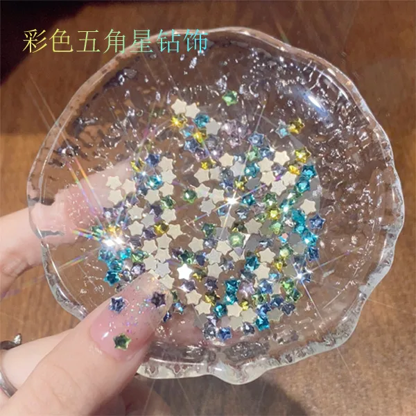 新款星星彩色美甲钻一百颗新款平底钻4mm彩色平面五角星饰品