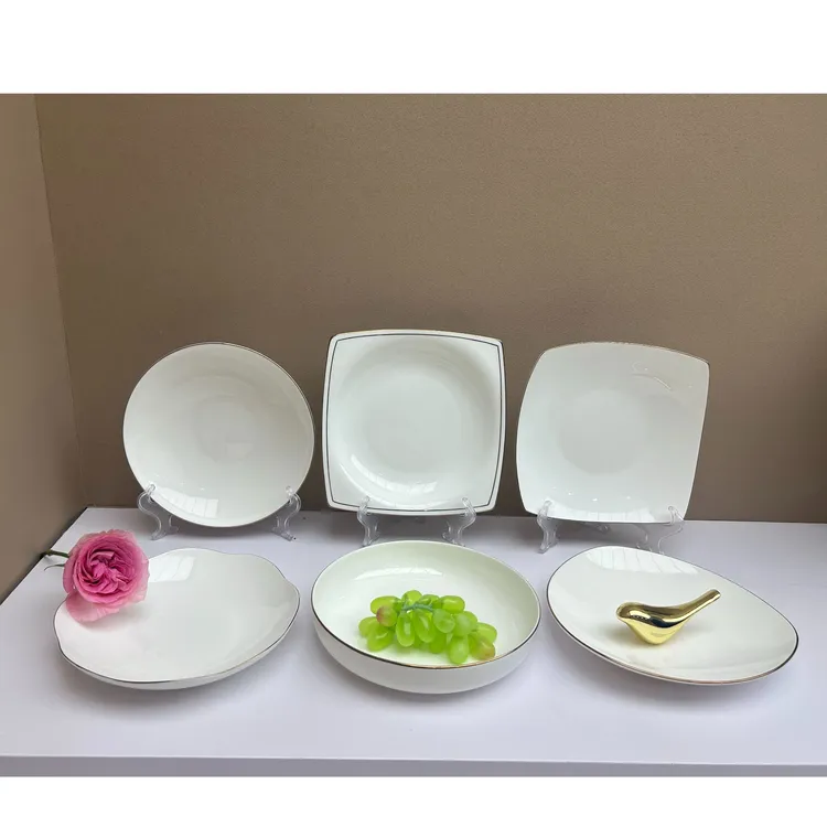 景德镇高温骨瓷【8寸异形盘6-8个组合装】描金轻奢家用创意汤盘盘子