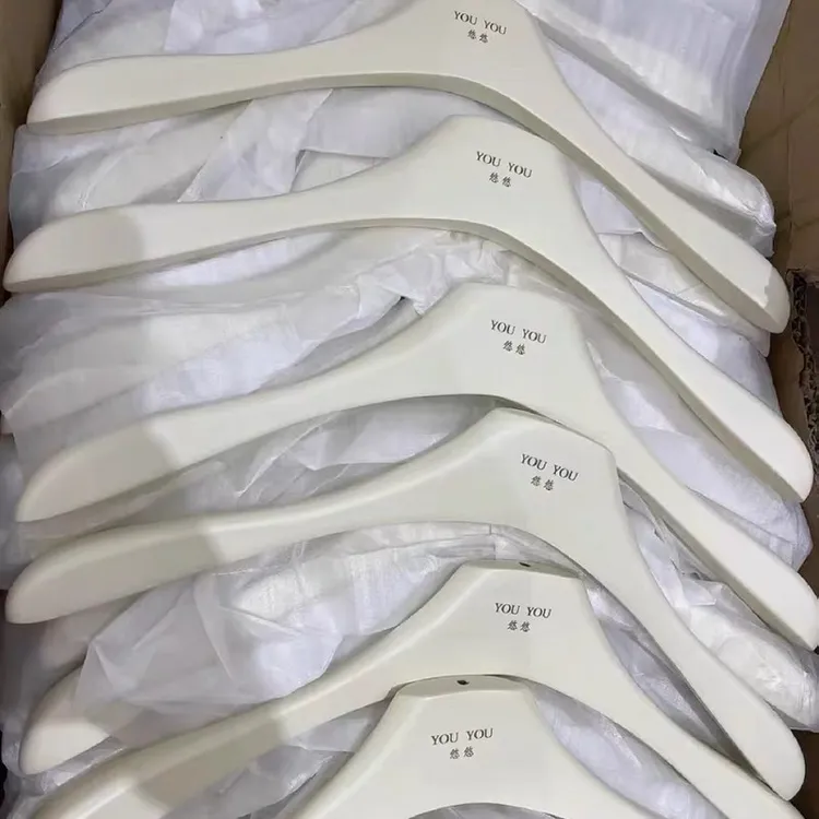 服装店logo定制衣架裤架网红奶白色实木木质专用无痕防滑衣架