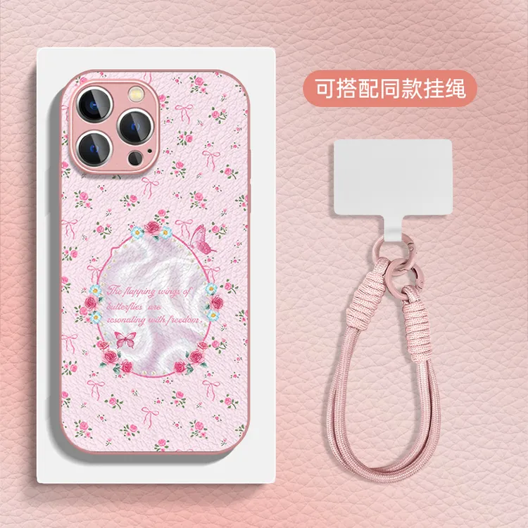适用于苹果16华为OPPO小米VIVO简约百搭金属漆小羊皮手机壳HA0459