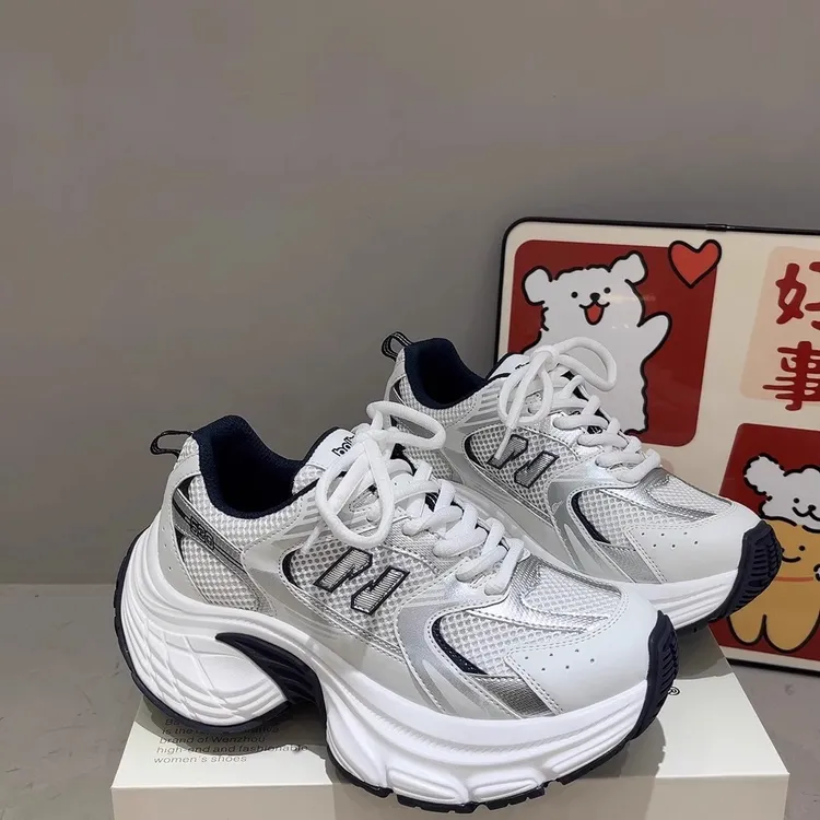厚底网面老爹鞋女款2025年春季新款小个子增高百搭透气运动休闲鞋