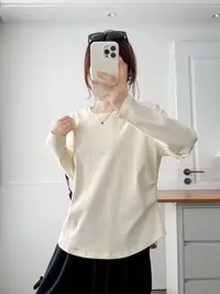 春秋时尚常规款褶皱宽松型女T恤长袖宽松圆领秋季